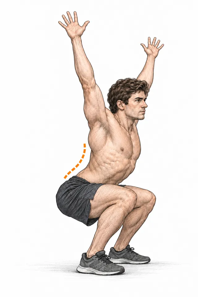 Overhead Squat με υπερβολική οσφυϊκή καμπύλη και πρόσθια κλίση λεκάνης